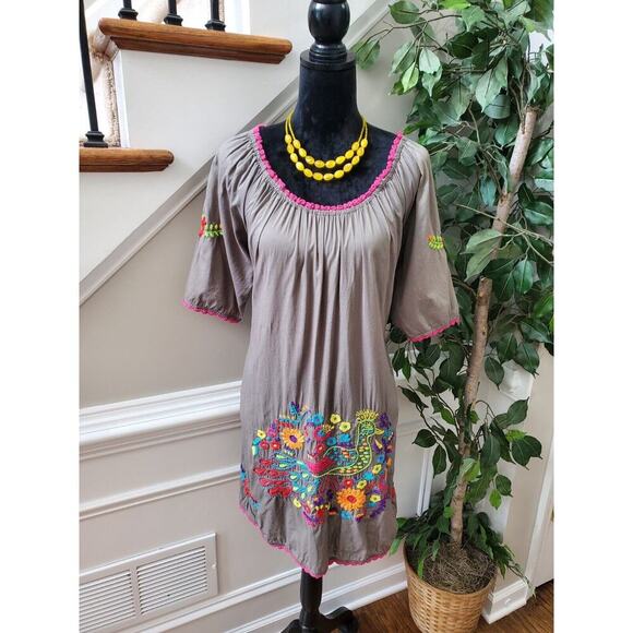 IVY Jane Embroidered Gray Cotton Round Neck 3/4 Sleeve Knee Length Dress Size XS - Picture 12 of 12